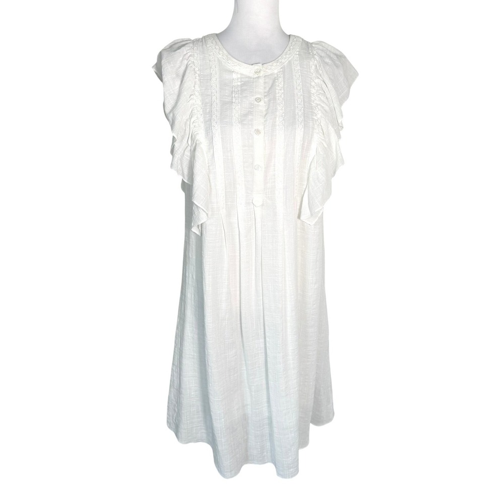 MAX STUDIO NWT Women's Medium White Flutter Sleeve Lace Trim Gauze Mini Dress